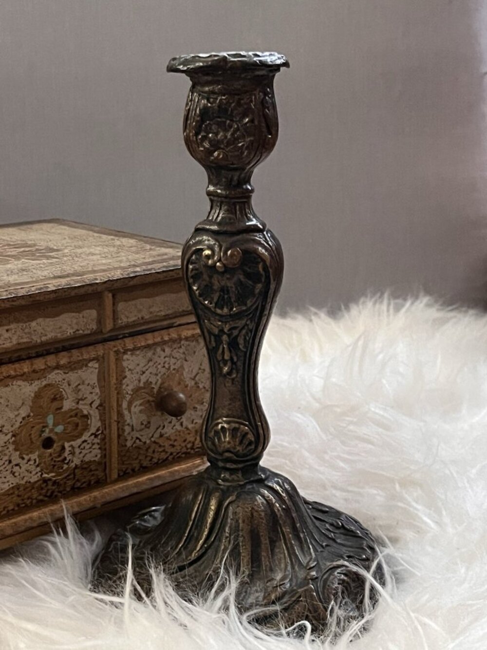 Vintage Gothic Candlestick Heavy Cast Metal Dark Academia Witchy Decor